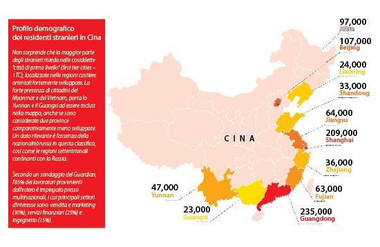 Presenza degli stranieri per province cinesi  - 2015